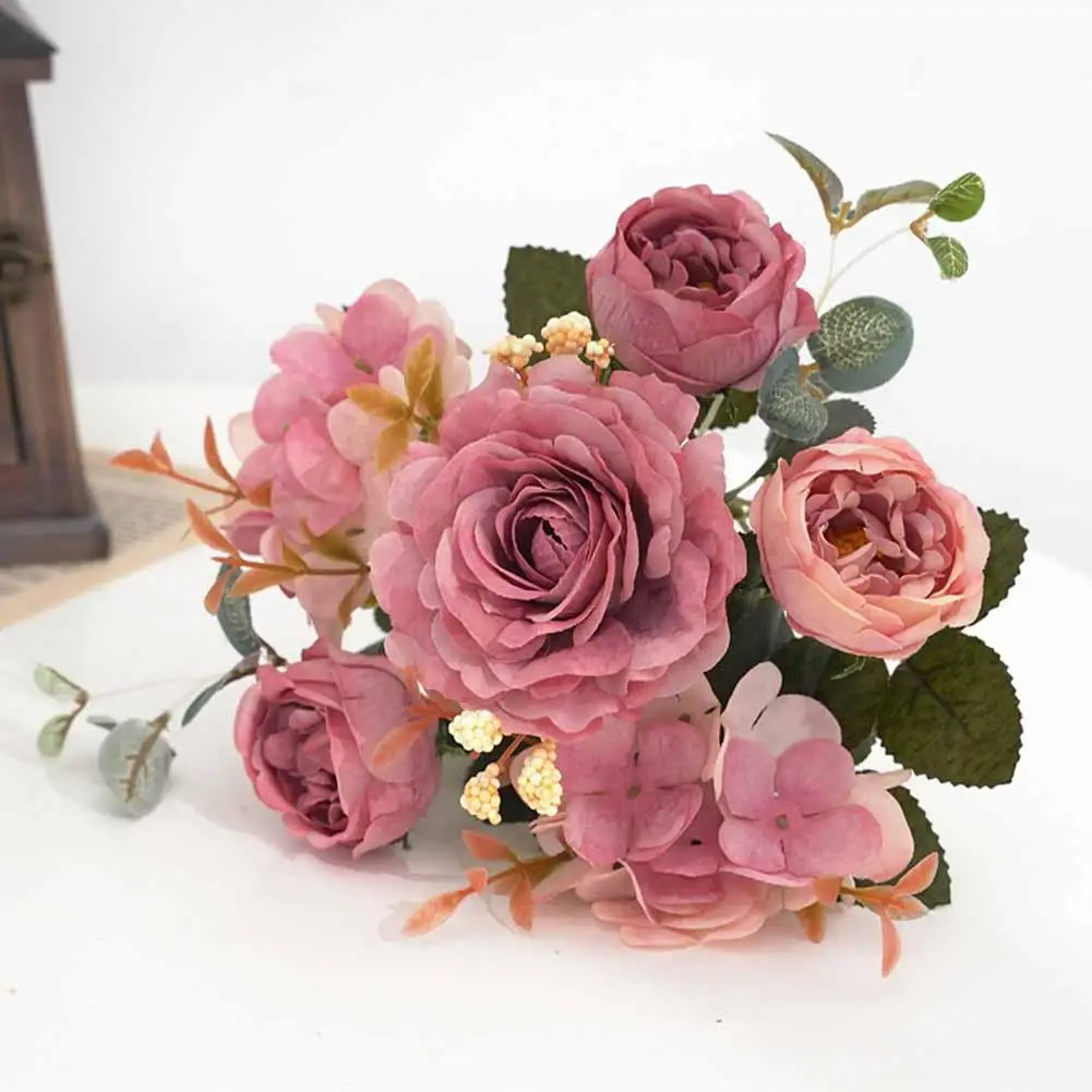 Artificial Flowers Retro Silk Rose Bouquet Hydrangea Peony Vintage Bride Holding Fake Flower Home Wedding Decoration Accessories
Artificial Flowers Retro Silk Rose Bouquet Hydrangea Peony Vintage Bride Holding Fake Flower Home Wedding Decoration Accessories