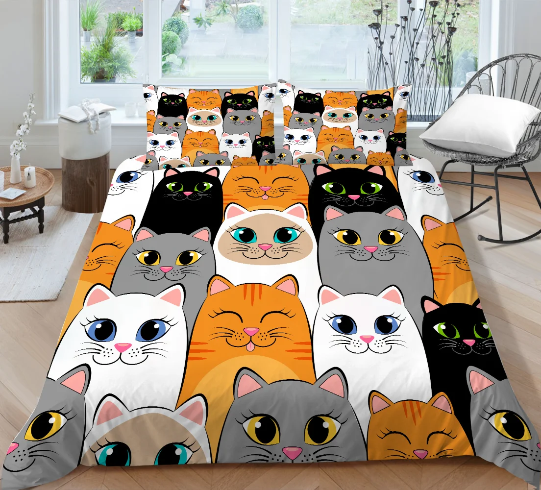 Cat Bedding Set King Queen Size Colorful Lovely Cartoon Kitty Polyester Comforter Cover for Kids Girls Boys Orange Duvet Cover
Cat Bedding Set King Queen Size Colorful Lovely Cartoon Kitty Polyester Comforter Cover for Kids Girls Boys Orange Duvet Cover