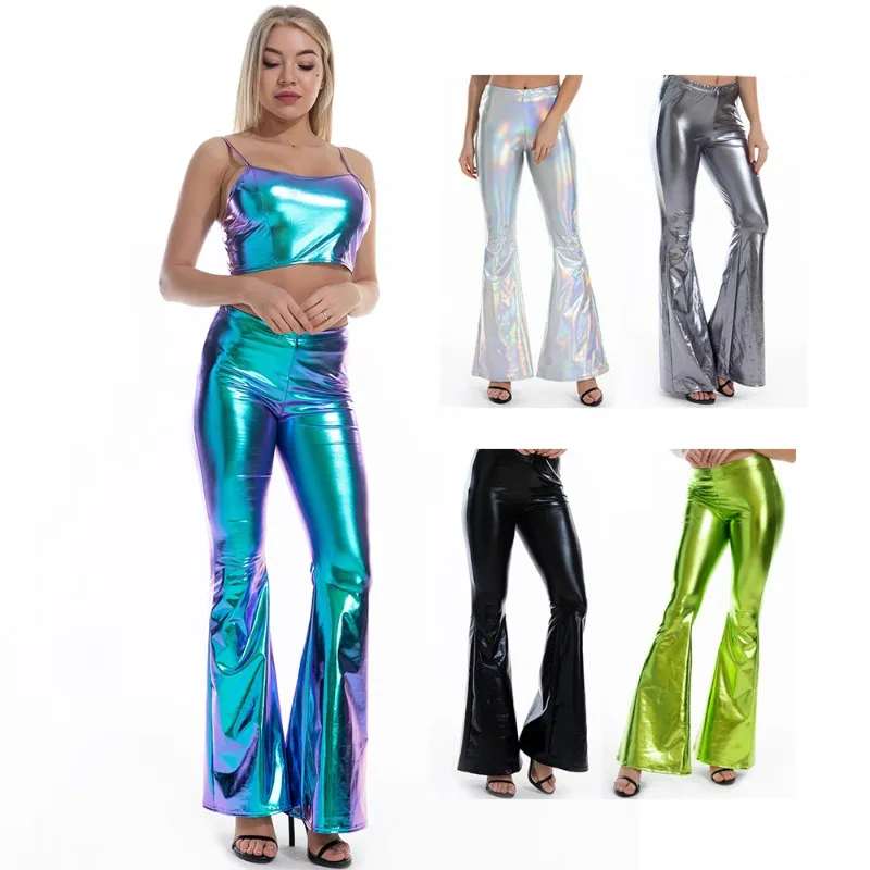 Sexy PU Leather Metallic Pants Shiny Holographic Flare Pants Women Girls Bodycon Elastic Waist Bell Bottom Trousers Clubwear
Sexy PU Leather Metallic Pants Shiny Holographic Flare Pants Women Girls Bodycon Elastic Waist Bell Bottom Trousers Clubwear