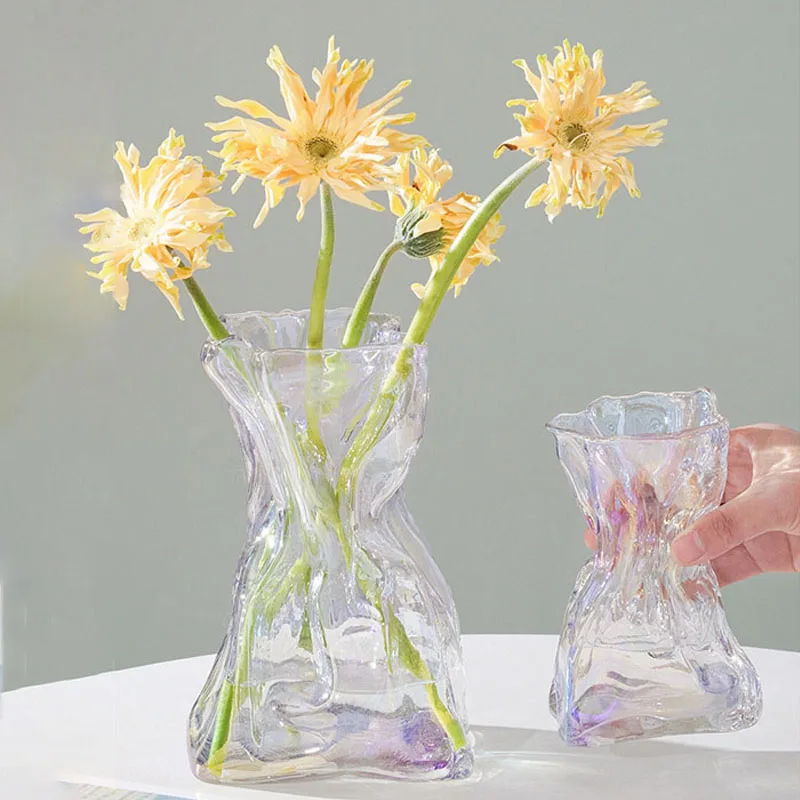 

Роскошная плиссированная стеклянная ваза TingKe в скандинавском стиле, современное Простое домашнее украшение, украшения для цветочной композиции гидропоники