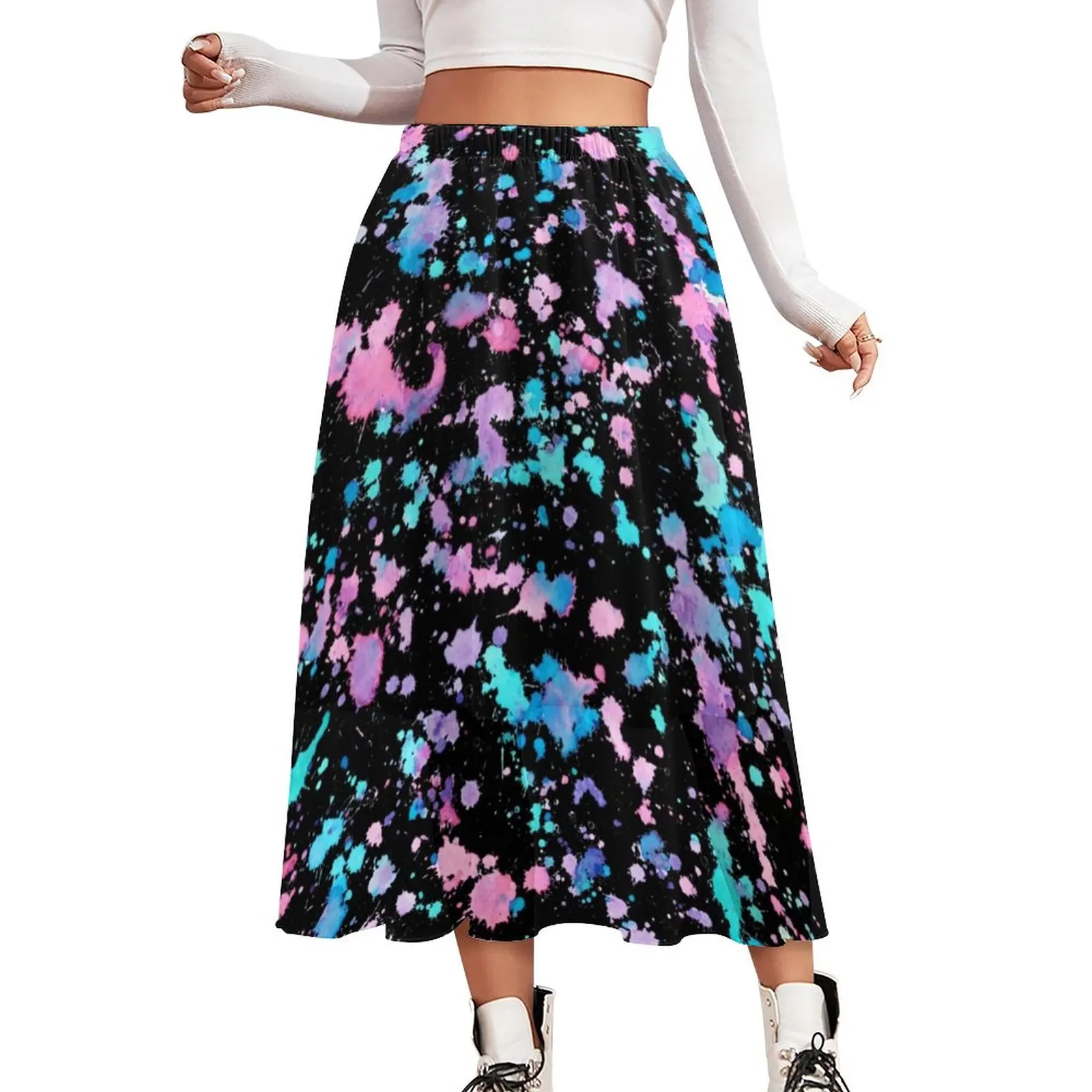 

Colourful Paint Splatter Skirt Splash Art Cute Long Skirts High Waist Graphic Streetwear Casual Skirt Big Size 3XL 3XL