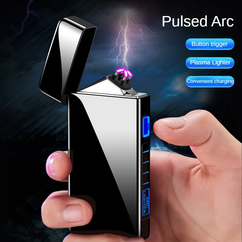 

USB Recharge Electric Lighter Laser Induced Plasma Double Arc Windproof Cigarette Lighters Rare Cool Gifts For Men Free Shipping