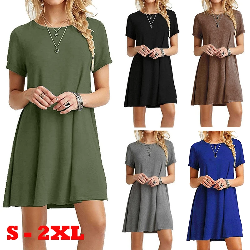Summer Women's Casual Short Sleeve T-shirt Dress Ladies Solid Color Mini Dress Beach Wear Party Dress
Summer Women's Casual Short Sleeve T-shirt Dress Ladies Solid Color Mini Dress Beach Wear Party Dress