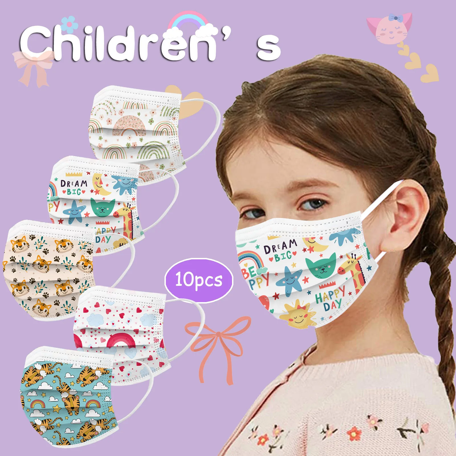 10pcs Children Disposable Mask Kids Cartoon Printed Protection Cute 3ply Non Woven Mask Face Mouth Cover Masque Decoration
10pcs Children Disposable Mask Kids Cartoon Printed Protection Cute 3ply Non Woven Mask Face Mouth Cover Masque Decoration
