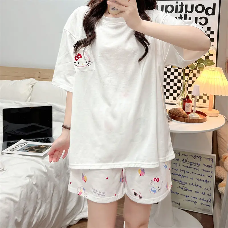 Sanrios Hello Kitty Pajamas Female Summer Pure Cotton Short Sleeved Thin Style Cartoon Cute Kitty Summer Homewear Set
Sanrios Hello Kitty Pajamas Female Summer Pure Cotton Short Sleeved Thin Style Cartoon Cute Kitty Summer Homewear Set