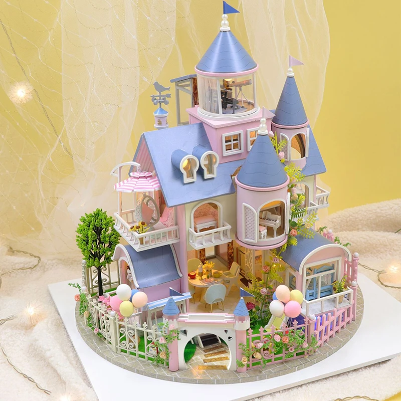 

Деревянные кукольные домики «сделай сам», миниатюрные строительные комплекты с мебелью, романтический Кукольный Домик принцессы, игрушки для девочек, подарки на день рождения