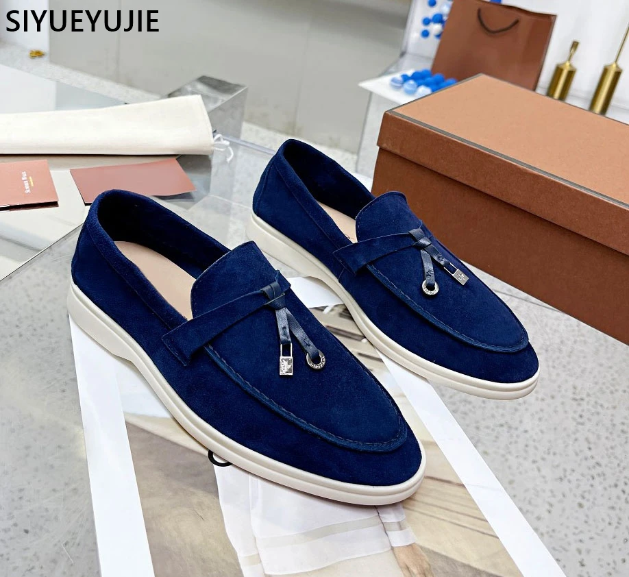 

2023 Popular Summer Walk Flat Casual Shoes Men Slip On couple Loafers Leather Fringe Decor Mules Comfy Flats Shoes For Woman