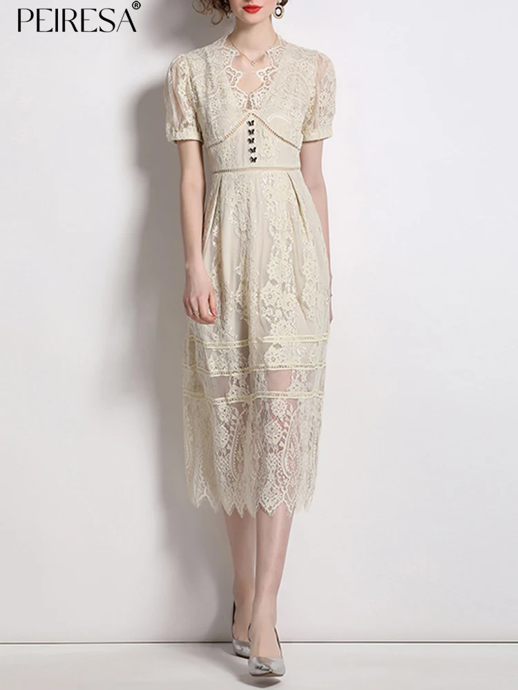 Женское кружевное платье-миди PEIRESA, элегантное винтажное платье с V-образным вырезом, пышными рукавами и пряжкой-бабочкой, лето 2023
Женское кружевное платье-миди PEIRESA, элегантное винтажное платье с V-образным вырезом, пышными рукавами и пряжкой-бабочкой, лето 2023