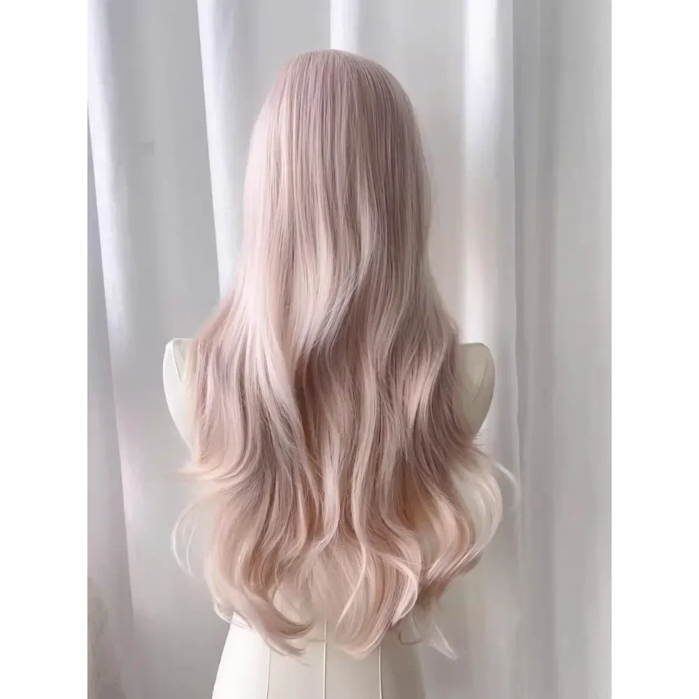 Ashely Baby Pink Wig with Bangs Long Wavy Hair Lolita for Women 24inch Natural Daily Use Cosplay Wave Headband Wigs 가발