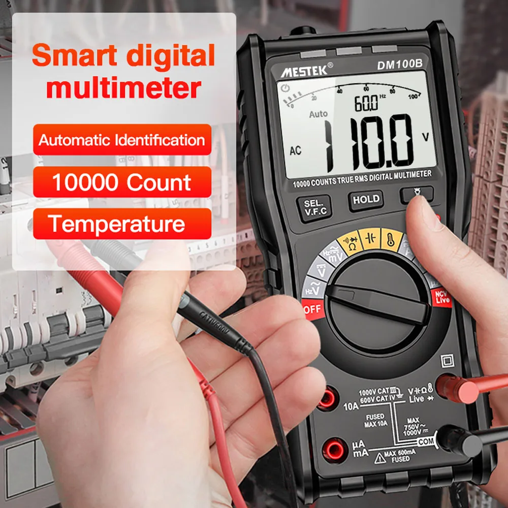Digital Multimeter DM100B Intelligent Portable Multimeter AC Voltage Current Resistance Temperature Testing Ture RMS NCV LIVE
Digital Multimeter DM100B Intelligent Portable Multimeter AC Voltage Current Resistance Temperature Testing Ture RMS NCV LIVE