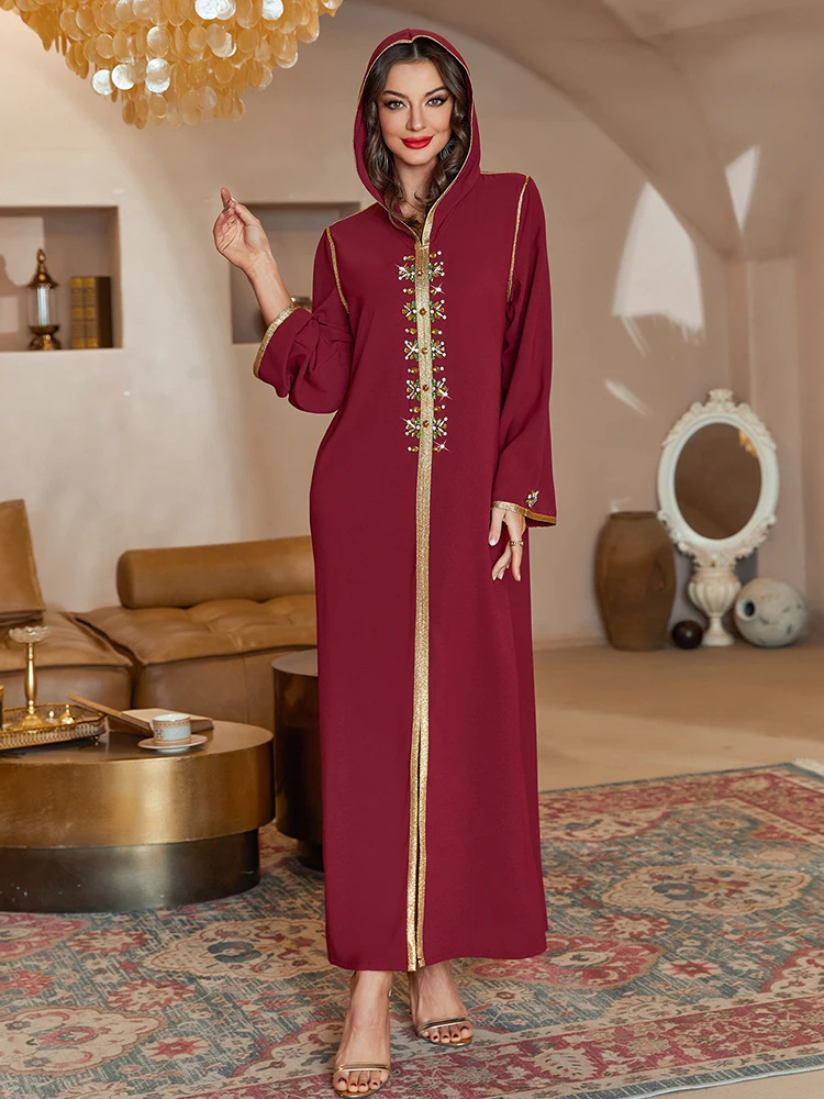 

Ramadan Eid Mubarak Red Abaya Dubai Arabic Turkey Islam Muslim Prayer Clothes Women Modest Dress Robes Djellaba Femme Musulmane