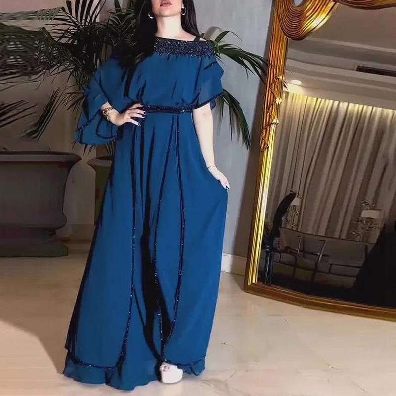 Female Loose Casual A-Line Long Dress Women Vintage Half Sleeve Pullover Party Robe Blue Contrast Edge Fashion Maxi Length Dress
Female Loose Casual A-Line Long Dress Women Vintage Half Sleeve Pullover Party Robe Blue Contrast Edge Fashion Maxi Length Dress