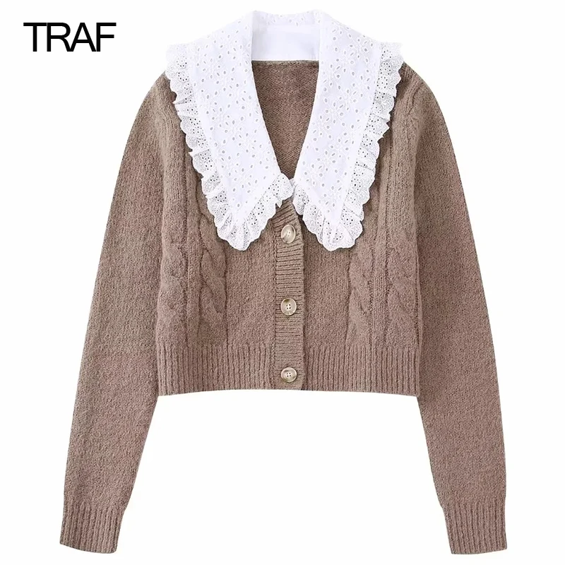 TRAF Doll Collar Women's Knitted Sweater Long Sleeve Button Up Cardigan For Women 2022 Autumn Sweet Crop Knitted Cardigan Women
TRAF Doll Collar Women's Knitted Sweater Long Sleeve Button Up Cardigan For Women 2022 Autumn Sweet Crop Knitted Cardigan Women