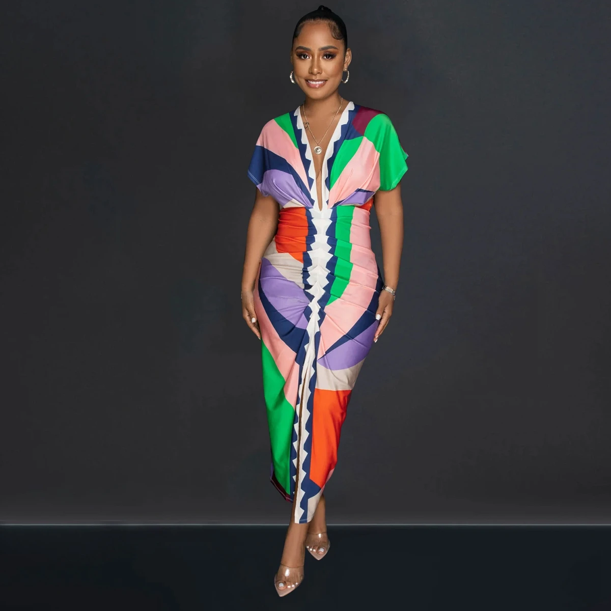Wishyear Elegant Print V Neck Front Slit Ruched Sheath Slim Evening Party Dress Women Birthday Festivals Bodycon Midi Vestidos
Wishyear Elegant Print V Neck Front Slit Ruched Sheath Slim Evening Party Dress Women Birthday Festivals Bodycon Midi Vestidos