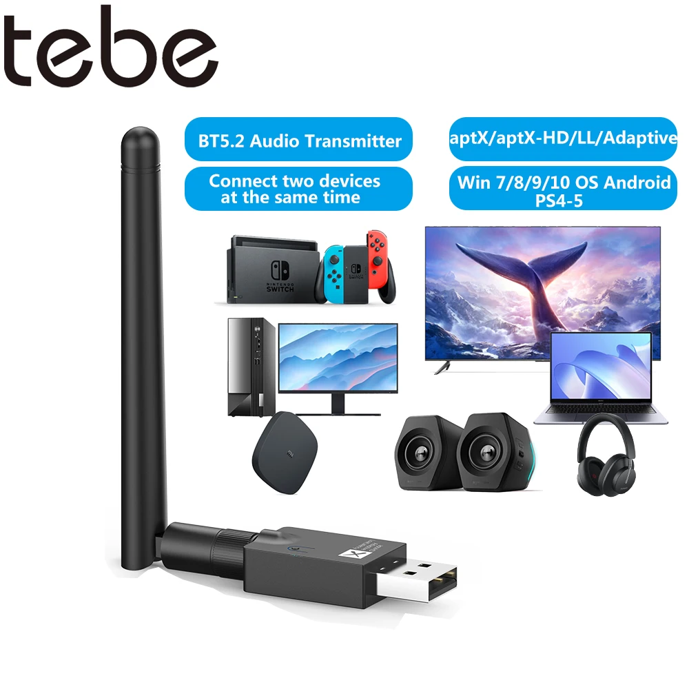 Tebe Low Latency Bluetooth 5.2 Audio Transmitter aptX-HD/LL/Adaptive Wireless Stereo Adapter with Mic Antenna For TV PC Car
Tebe Low Latency Bluetooth 5.2 Audio Transmitter aptX-HD/LL/Adaptive Wireless Stereo Adapter with Mic Antenna For TV PC Car