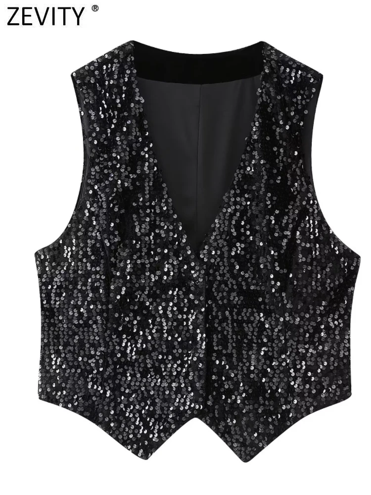 Zevity Women Fashion V Neck Sequined Design Slim Short Vest Jacket Ladies Sleeveless Casual Business WaistCoat Crop Tops CT5685
Zevity Women Fashion V Neck Sequined Design Slim Short Vest Jacket Ladies Sleeveless Casual Business WaistCoat Crop Tops CT5685