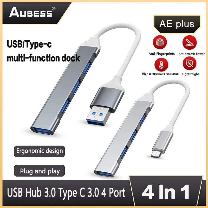 

USB Hub 3.0 Type C 3.0 4 Port Multi Splitter Adapter OTG For Xiaomi Lenovo Macbook Multiport HUB For PC Computer Accessories