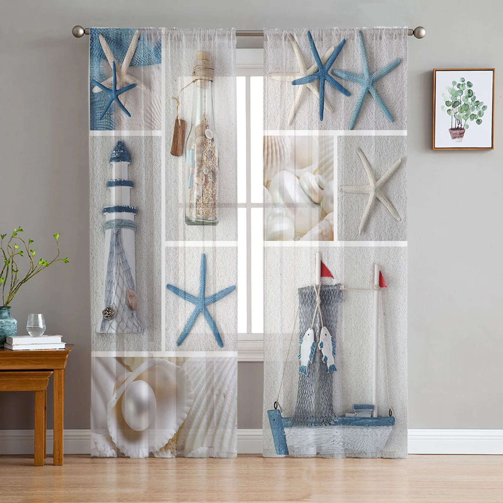 Mediterranean Lighthouse Starfish Sheer Curtains for Living Room Kitchen Tulle for Windows Voile Yarn Curtains for Bedroom
Mediterranean Lighthouse Starfish Sheer Curtains for Living Room Kitchen Tulle for Windows Voile Yarn Curtains for Bedroom