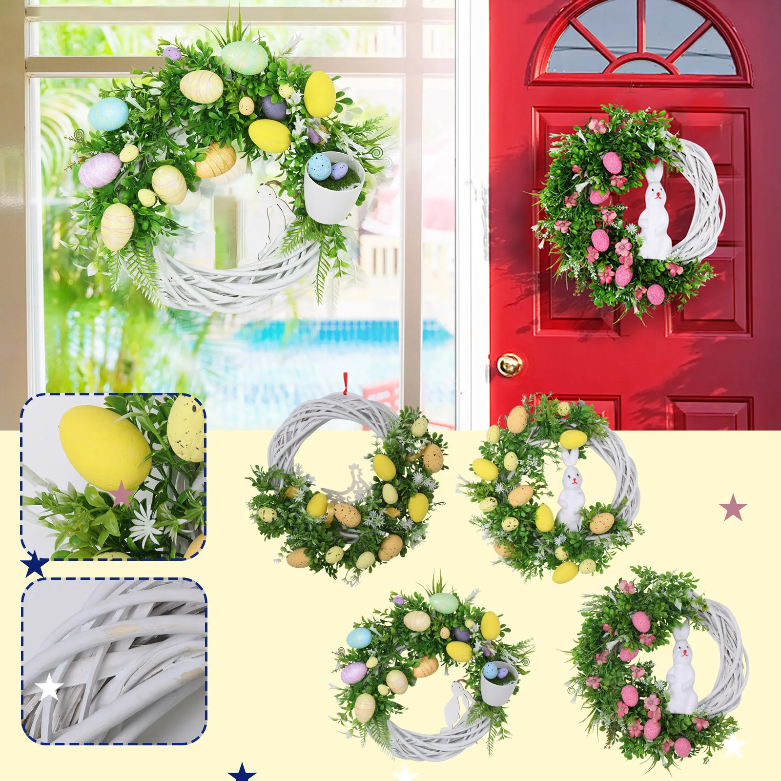 Пасхальный венок для входной двери, красивый весенний декоративный венок для входной двери, искусственный Пасхальный кролик, висячий насте... 
Пасхальный венок для входной двери, красивый весенний декоративный венок для входной двери, искусственный Пасхальный кролик, висячий насте...