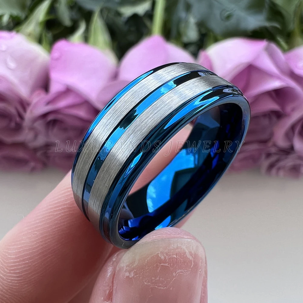 8mm Blue Tungsten Carbide Ring For Men Wemen Stepped Edges Center Grooved Rose Gold Brushed Finish High Quality Comfort Fit
8mm Blue Tungsten Carbide Ring For Men Wemen Stepped Edges Center Grooved Rose Gold Brushed Finish High Quality Comfort Fit