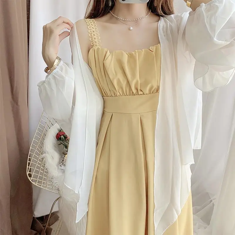Women 2022 Summer New Suits Female Long Sleeve Chiffon Sunscreen Shirts + Strap Loose A-line Dresses Ladies Two Piece Sets R55
Women 2022 Summer New Suits Female Long Sleeve Chiffon Sunscreen Shirts + Strap Loose A-line Dresses Ladies Two Piece Sets R55