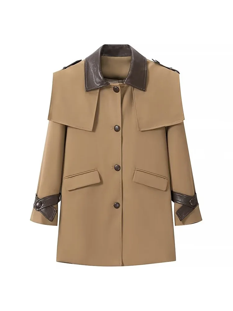 BM&MD&ZA Women 2022 New Fashion Color contrast PU Splicing Shawl Trench Coat Vintage Long Sleeve Female Outerwear Chic Overcoat
BM&MD&ZA Women 2022 New Fashion Color contrast PU Splicing Shawl Trench Coat Vintage Long Sleeve Female Outerwear Chic Overcoat
