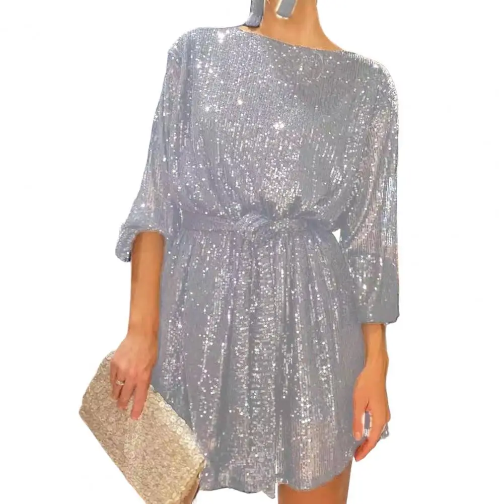 Party Dress for Women Fashion O-Neck Long Sleeve Loose Hem Solid Color Mini Dress Waist Lace-up Shiny Belt Mini Dress Streetwear
Party Dress for Women Fashion O-Neck Long Sleeve Loose Hem Solid Color Mini Dress Waist Lace-up Shiny Belt Mini Dress Streetwear