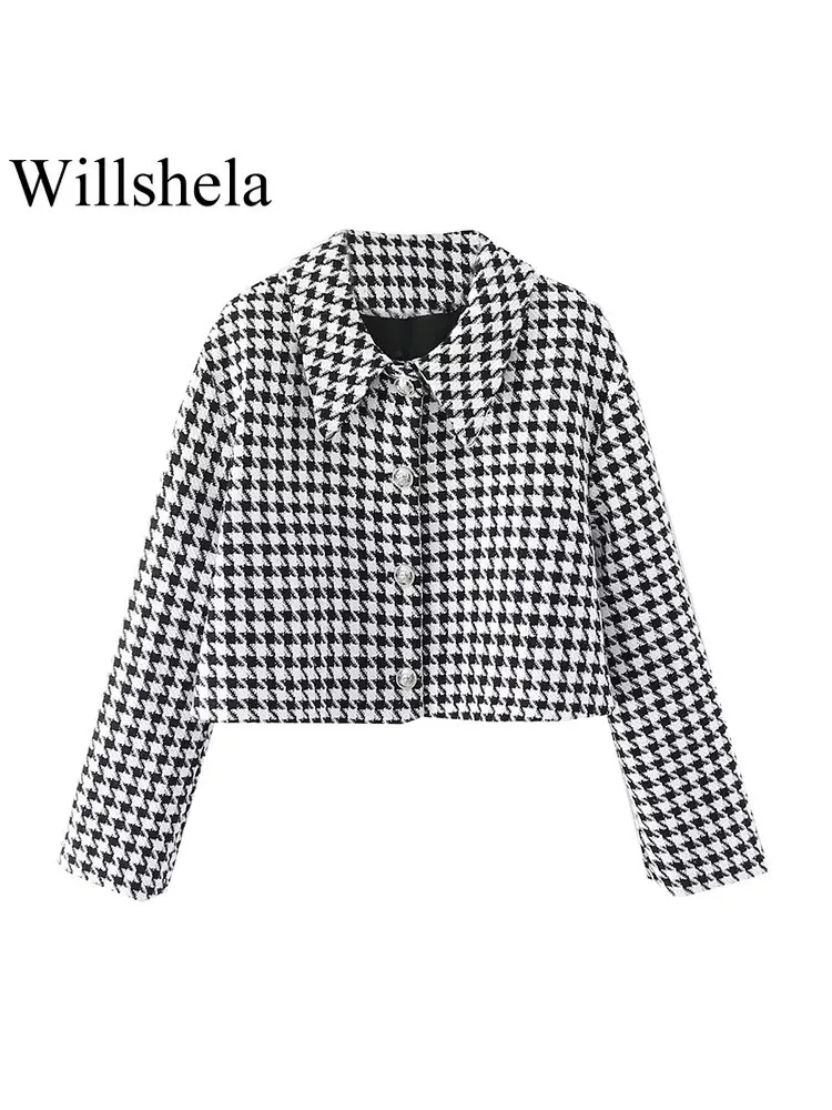 Willshela, женские модные клетчатые куртки, винтажные, с отворотом, однобортные, с длинными рукавами, женские, шикарные, дамские наряды
Willshela, женские модные клетчатые куртки, винтажные, с отворотом, однобортные, с длинными рукавами, женские, шикарные, дамские наряды