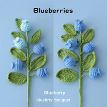 Artificial Fruit Bouquet Hand-Knitted Wool Blueberry Flower Branch Gradient Blue Office Vase Flower Arrangement Elegant Artistic