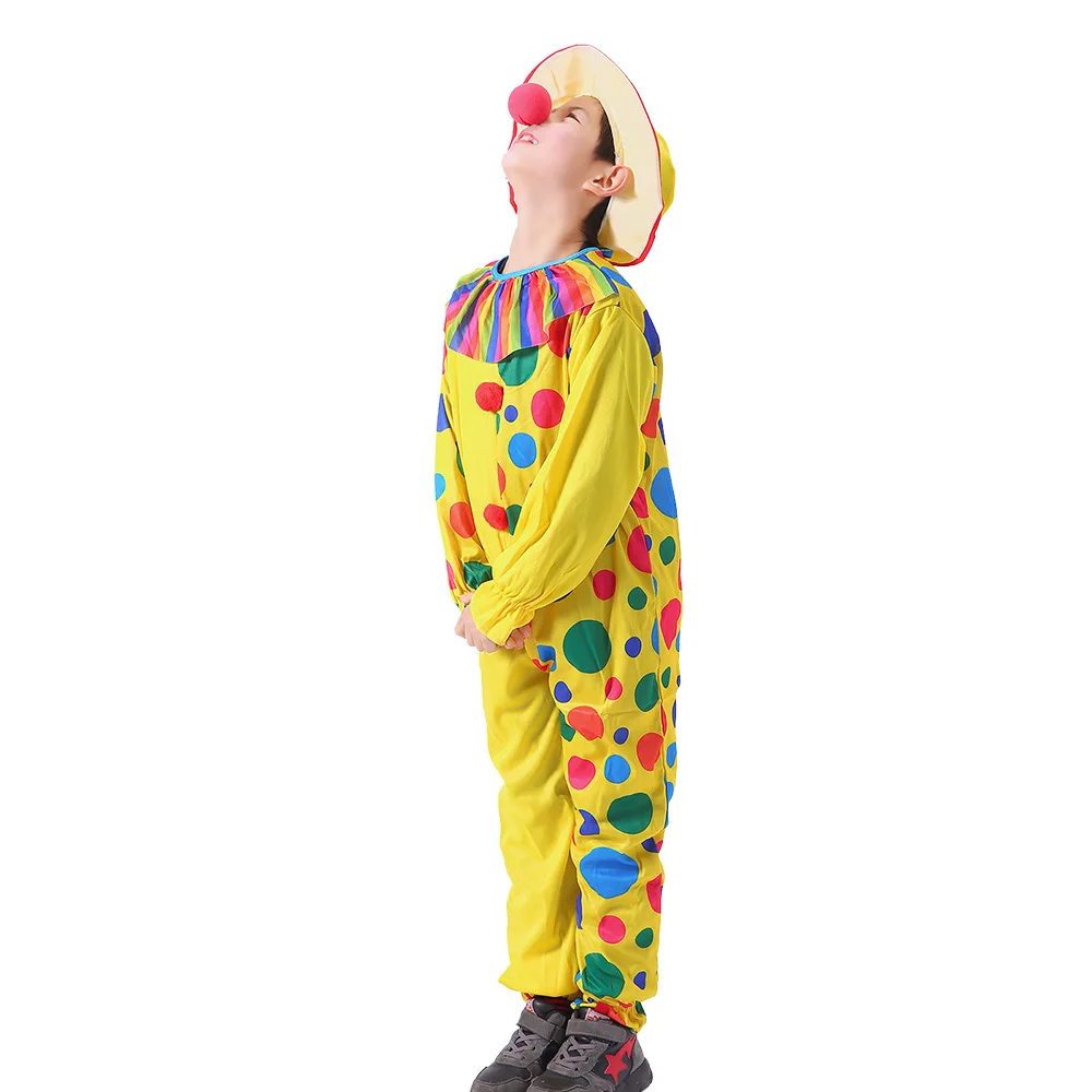 

Yellow Polka Dots Halloween Costume Children Boy Girls Clown Hat Cosplay Props Masquerade Fancy Dresses Up