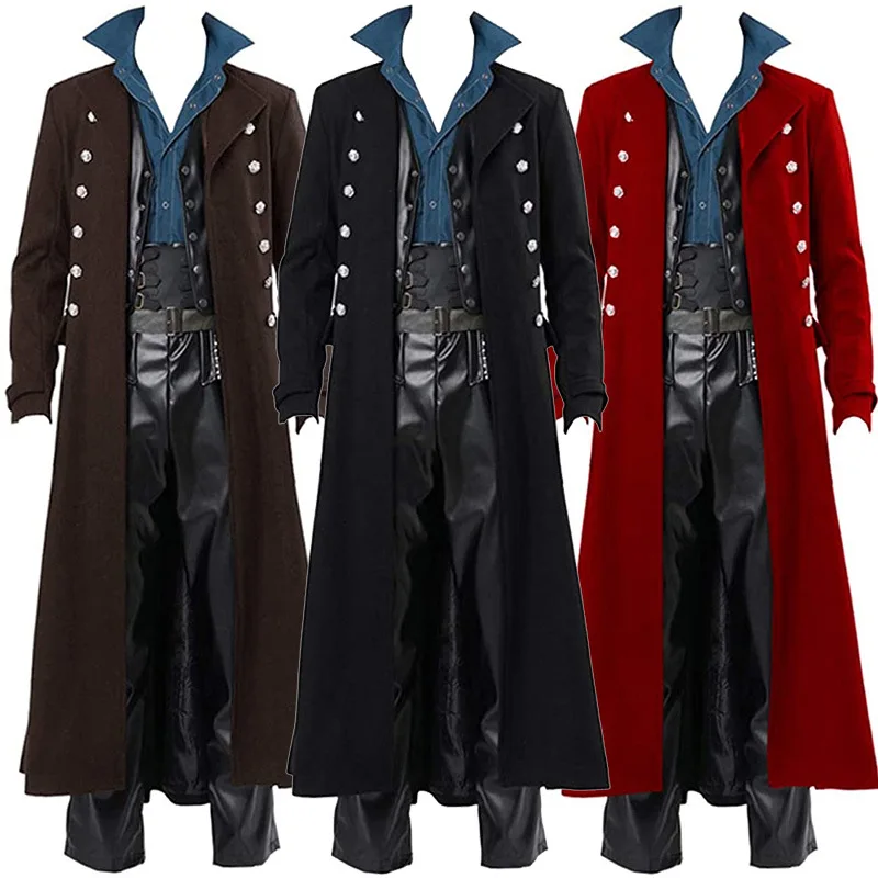

Новинка 2022, костюмы для косплея, одежда для Хэллоуина в средневековом стиле для мужчин, готический смокинг в стиле стимпанк, длинная куртка, мужской черный плащ