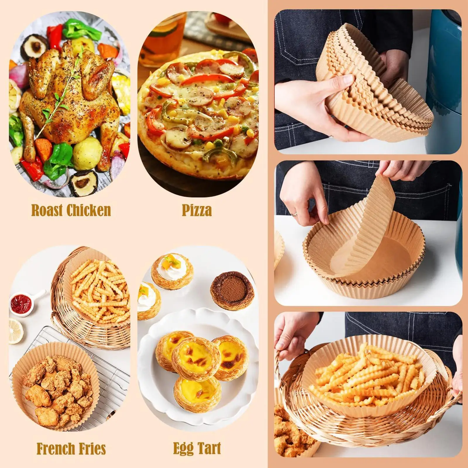 Набор из 100 прокладок для фритюрницы, пергамента, одноразовых вкладышей с зажимом для духовки
Набор из 100 прокладок для фритюрницы, пергамента, одноразовых вкладышей с зажимом для духовки