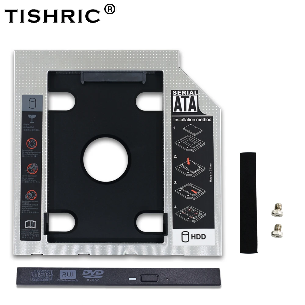 

TISHRIC Aluminum 2nd Second Hdd Caddy 9.5mm 12.7mm Optibay SATA 3.0 2.5'' SSD DVD CD-ROM Enclosure Adapter Hard Disk Drive Case