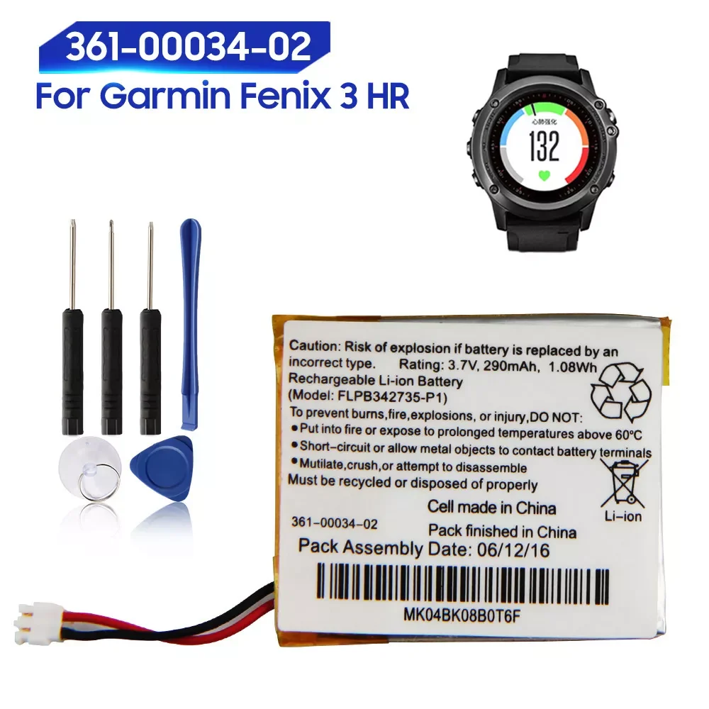 

Original Replacement Battery For Garmin Fenix 3 Fenix3 F3 HR GPS Sports Watch Battery 361-00034-02 Watch Genuine Battery 290mAh