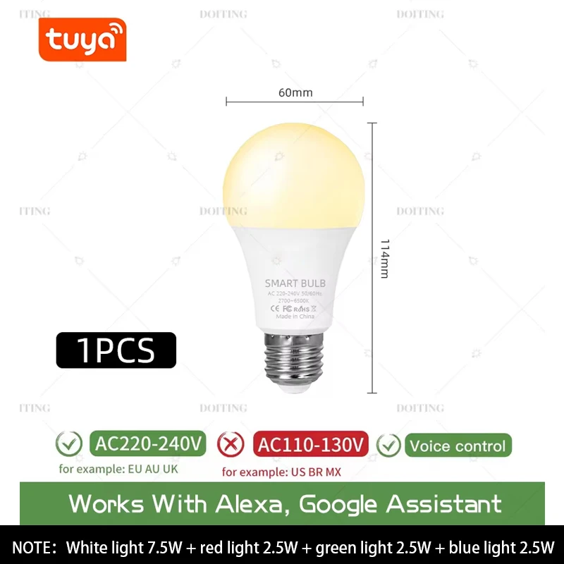 DOITING Smart Life Wi-Fi LED лампа E27 220В 2700-6500К
DOITING Smart Life Wi-Fi LED лампа E27 220В 2700-6500К