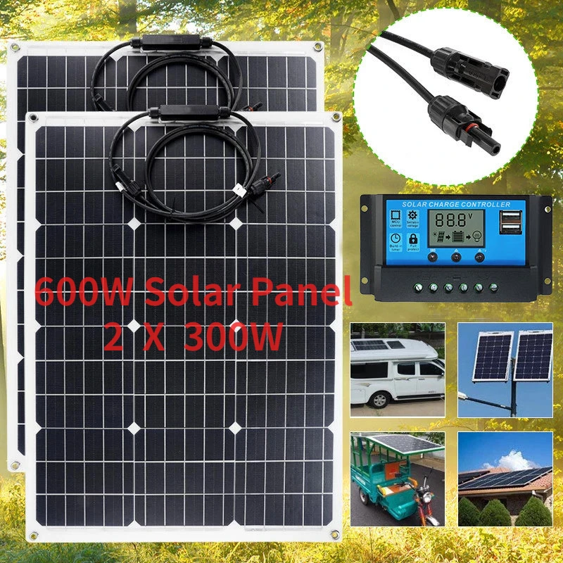 

Solar Panel 18V 300W 600W PET Flexible Solar System Solar Panel Kit Complete RV Car Battery Solar Charger For Home Outdoor RV