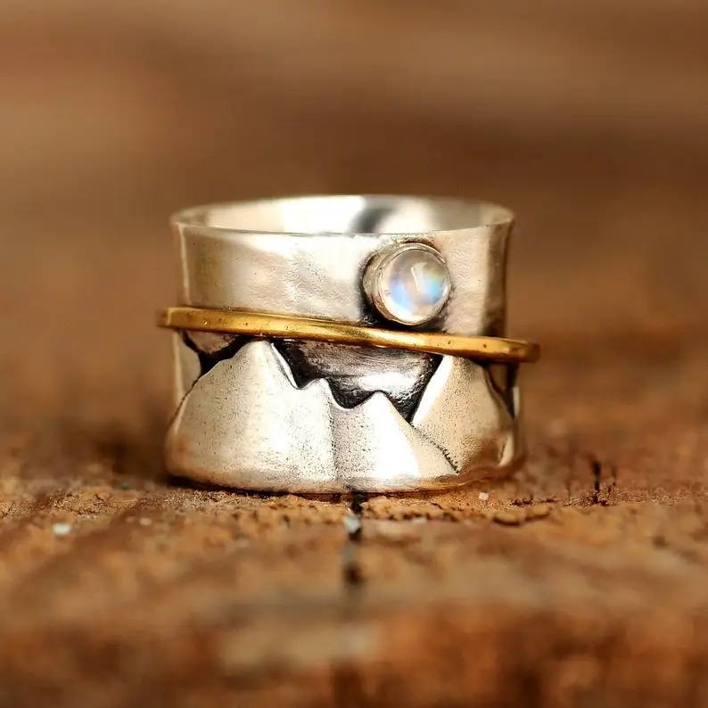 Mountain Moonstone Ring, Fidget Spinner Ring, Ring for Women, Nature Meditation Spinning Wide Band, Anxiety Ring
Mountain Moonstone Ring, Fidget Spinner Ring, Ring for Women, Nature Meditation Spinning Wide Band, Anxiety Ring