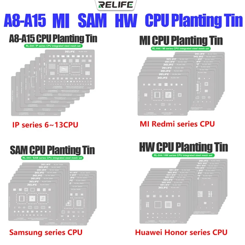 Newest A8-A15 IPhone Samsung Xiaomi Huawei Series Mobile Phone CPU Planting Tin Set RELIFE RL-044 Integrated Steel Mesh Set
Newest A8-A15 IPhone Samsung Xiaomi Huawei Series Mobile Phone CPU Planting Tin Set RELIFE RL-044 Integrated Steel Mesh Set