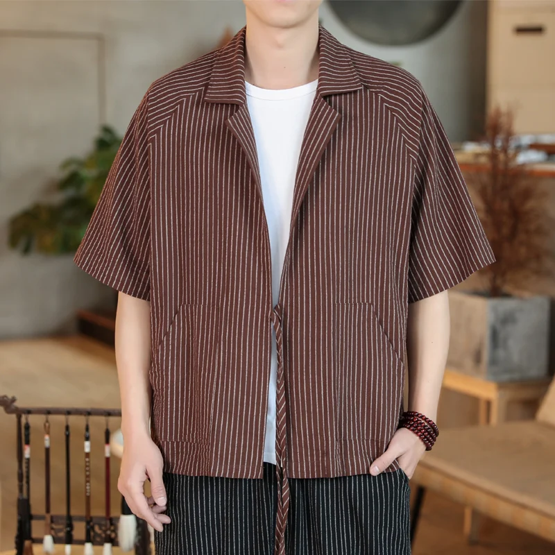2022 Fashion Cotton Linen Shirt Men Outfit Kimono Yukata Short Sleeve Cardigan Samurai Japan Male Harajuku Vintage Stripe
2022 Fashion Cotton Linen Shirt Men Outfit Kimono Yukata Short Sleeve Cardigan Samurai Japan Male Harajuku Vintage Stripe