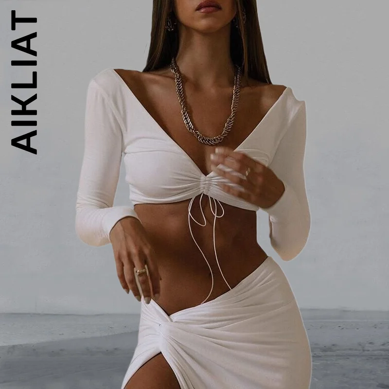 Aikliat Fashion Women Long Sleeve Top and Ruched Bodycon Skirt 2 Piece Set Vintage Loose Women's Tracksuit Set Female
Aikliat Fashion Women Long Sleeve Top and Ruched Bodycon Skirt 2 Piece Set Vintage Loose Women's Tracksuit Set Female