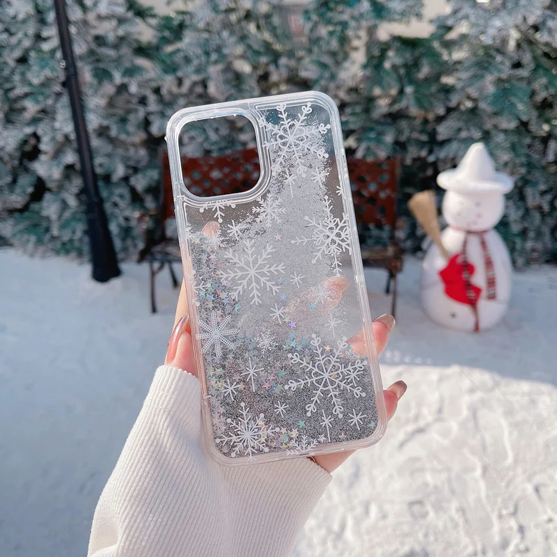 

Ins Snowflake Liquid Quicksand Funda For iphone 11 14 Pro Max Case 12 13 Soft Cover 6 6S 7 8 Plus Glitter Coque X XR XS Max SE