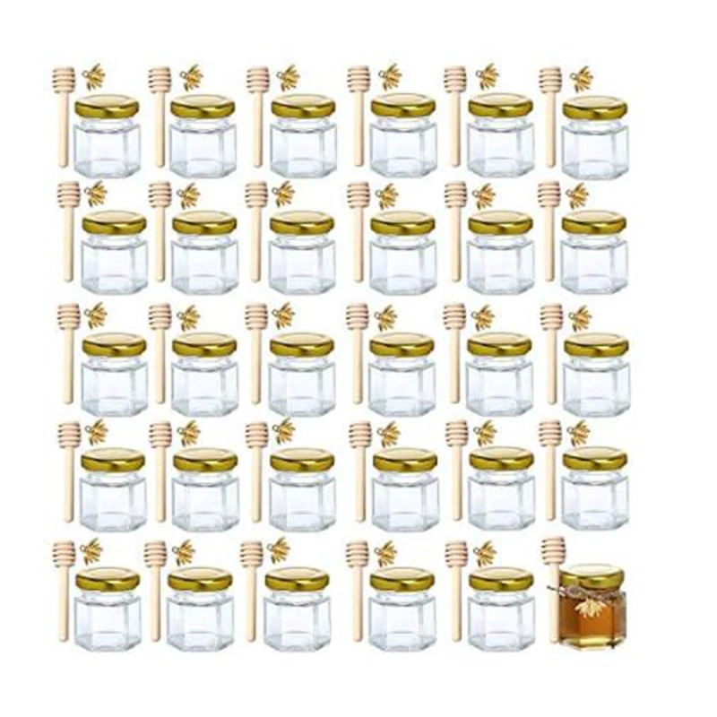 

Баночки для золотой упаковки-джуты шестигранные 20 золотых 20 деревянных пакетов для душа пчела с подвесками мини-крышки идеальные медовые стеклянные детские