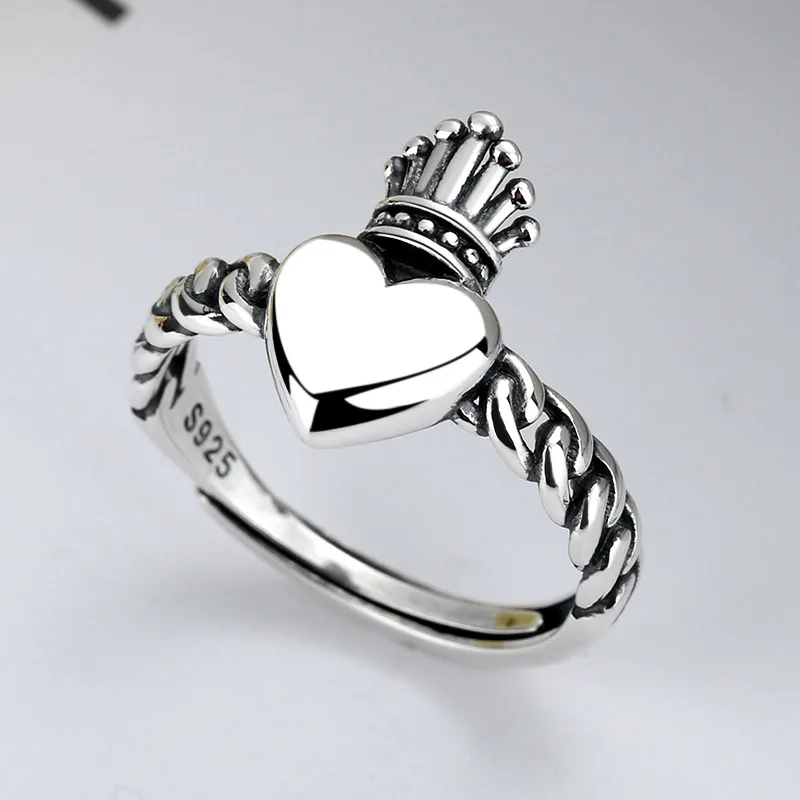 Silver 925 Real 100% Women's Heart Rings Korean Version Retro Crown Finger Ring Adjustable Opening Design Couple Wedding Jewelry
Silver 925 Real 100% Women's Heart Rings Korean Version Retro Crown Finger Ring Adjustable Opening Design Couple Wedding Jewelry