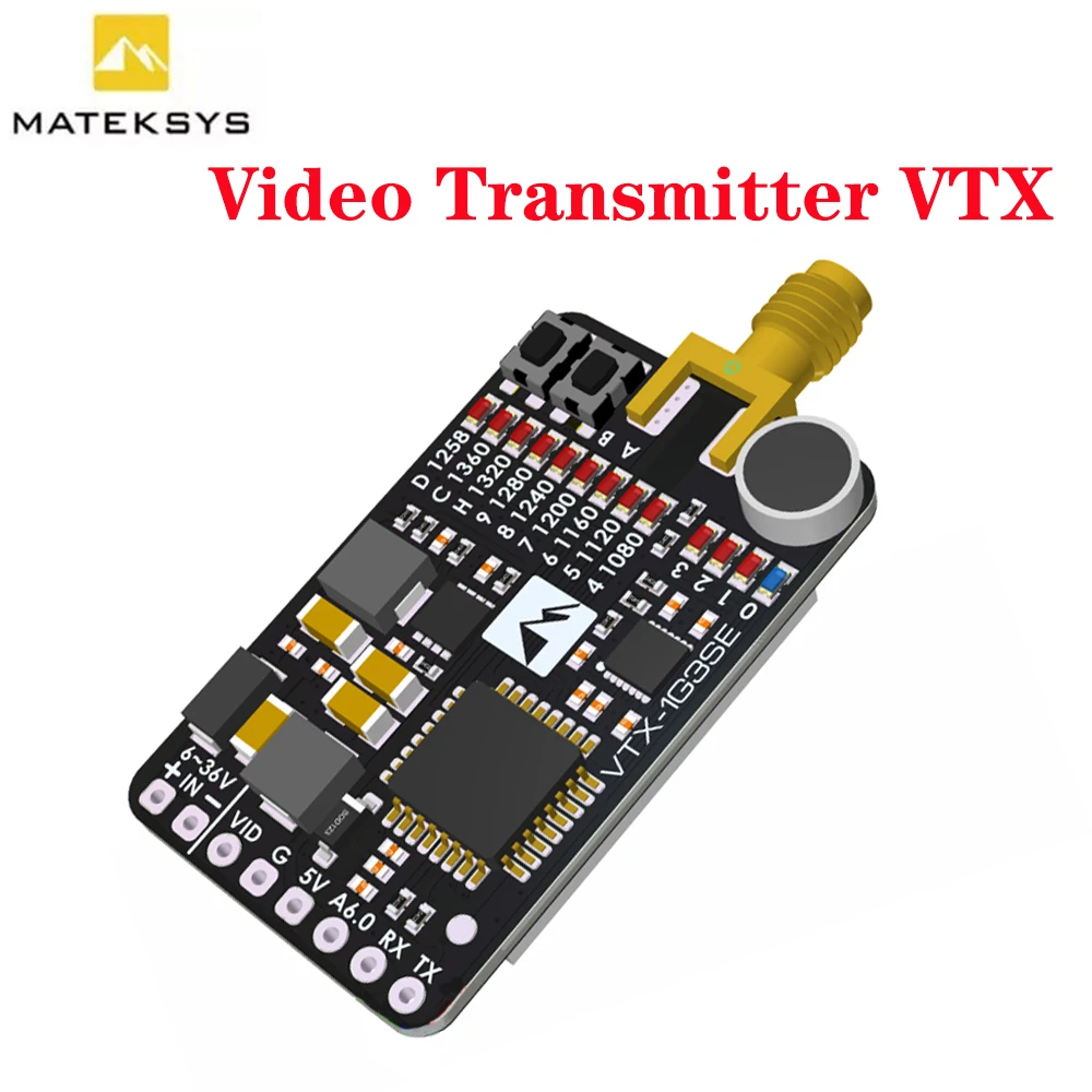 

MATEK VTX-1G3SE 1.2GHz/1.3GHz 9CH RX 0.1mW 25mW 200mW 800mW @12V IN Video Transmitter VTX NTSC or PAL 6-36V for RC FPV Drone