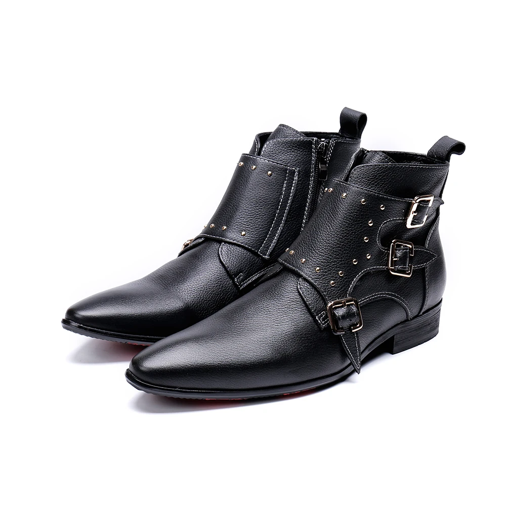 

2023 британский стиль, вечерняя обувь большого размера с острым носком, короткие ботинки для отдыха с ремешком и пряжкой, оригинальные мужские кожаные ковбойские ботинки