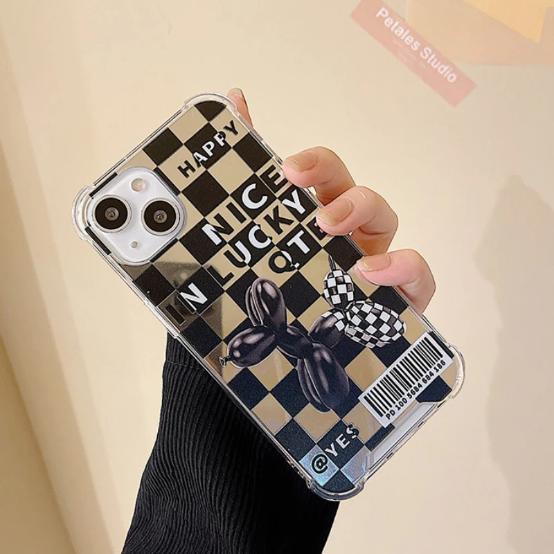 Cute Checkerboard Balloon Dog Clear Phone Case For iPhone 13 11 12 Pro Max X XR XS Max MINI 7 8 Plus Cartoon Makeup Mirror Cover 
Cute Checkerboard Balloon Dog Clear Phone Case For iPhone 13 11 12 Pro Max X XR XS Max MINI 7 8 Plus Cartoon Makeup Mirror Cover