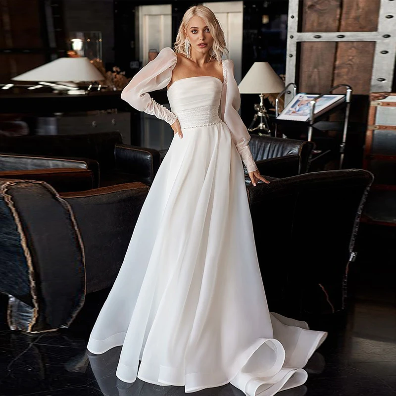 Lace Up A Line Wedding Dress Strapless With Removable Puff Sleeves Orgnaze Bridal Gown Princess Floor Length Vestidos De Novia
Lace Up A Line Wedding Dress Strapless With Removable Puff Sleeves Orgnaze Bridal Gown Princess Floor Length Vestidos De Novia