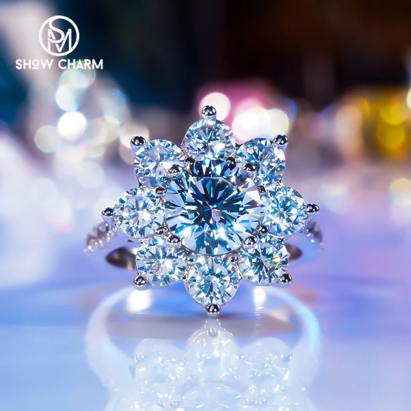 S925 Snowflake Sunflower Ring Sterling Silver Wedding Couple Rings 1 Carat Fashion Trend
S925 Snowflake Sunflower Ring Sterling Silver Wedding Couple Rings 1 Carat Fashion Trend