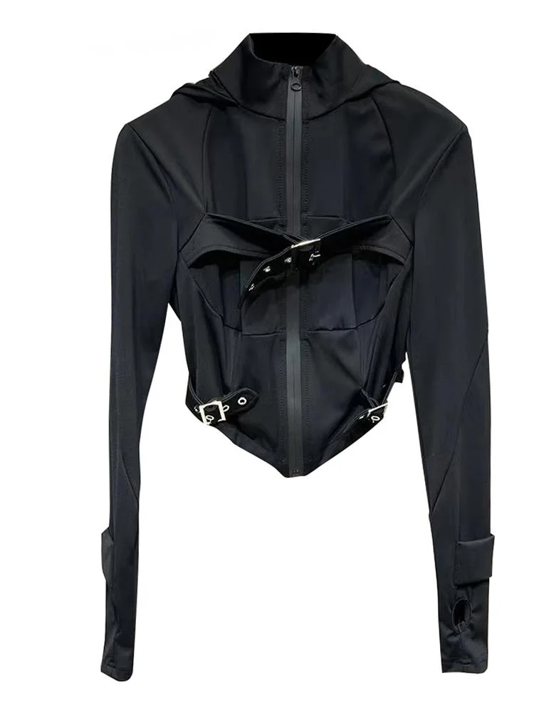 Belt Hoodie Jackets For Women Cropped Tops Hooded Stand Collar Long Sleeve Casual Slim Jacket Female Autumn Clothing 2023 New
Belt Hoodie Jackets For Women Cropped Tops Hooded Stand Collar Long Sleeve Casual Slim Jacket Female Autumn Clothing 2023 New