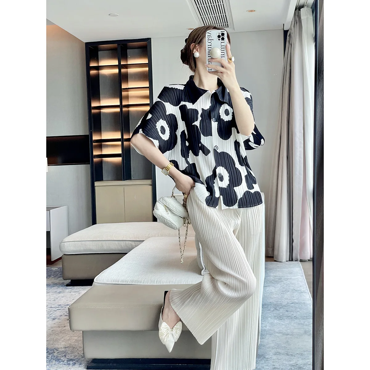 Женский плиссированный кардиган с принтом, летний топ 2023 
Женский плиссированный кардиган с принтом, летний топ 2023